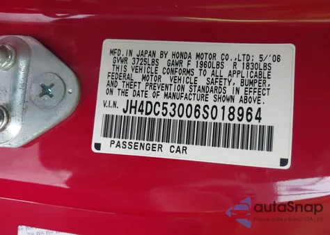 2006 Acura Rsx Type S from USA, damaged, VIN JH4DC53006S018964